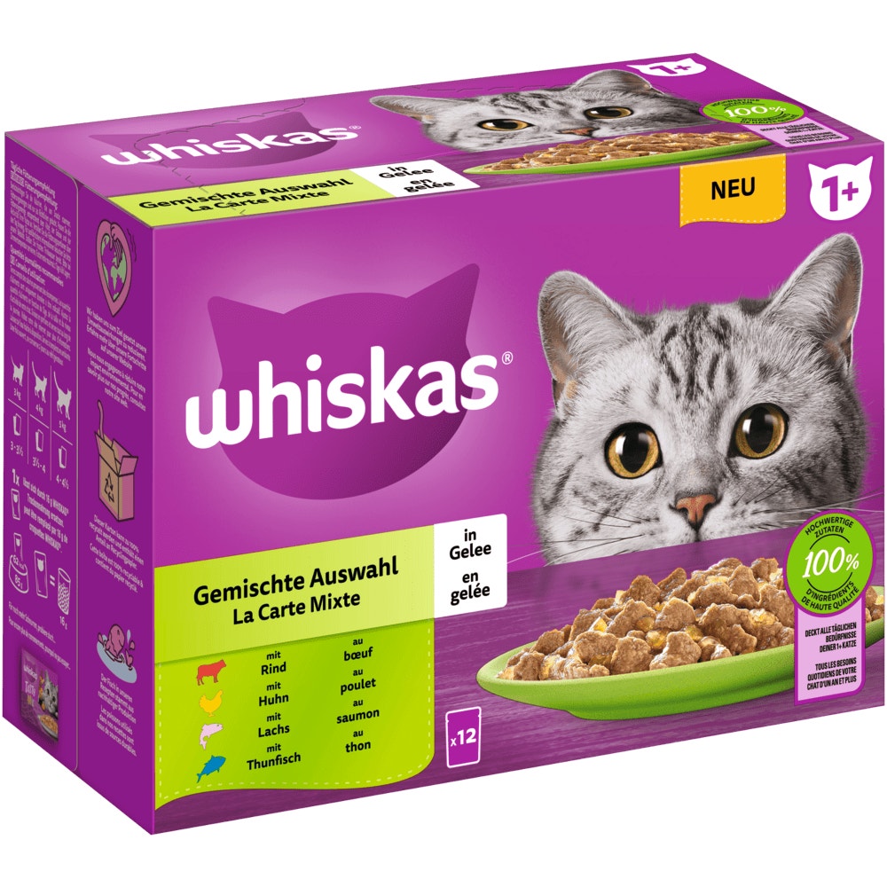 WHISKAS® Portionsbeutel Multipack 1+ Gemischte Auswahl in Gelee 12 x 85g - 1