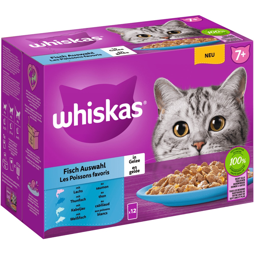 WHISKAS® Portionsbeutel Multipack 7+ Fisch Auswahl in Gelee 12 x 85g - 1