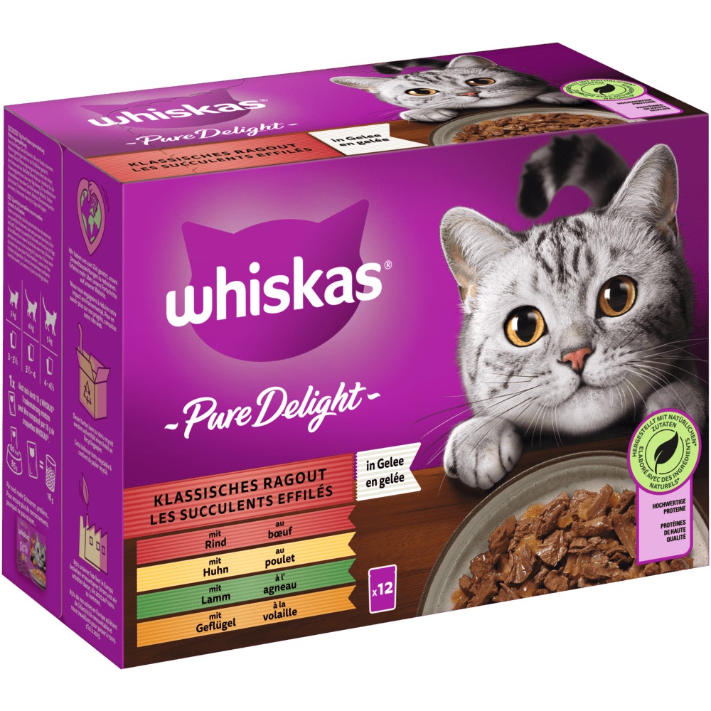 WHISKAS® Pure Delight Klassisches Ragout in Gelee, Nassfutter 12 & 24 x 85g - 1
