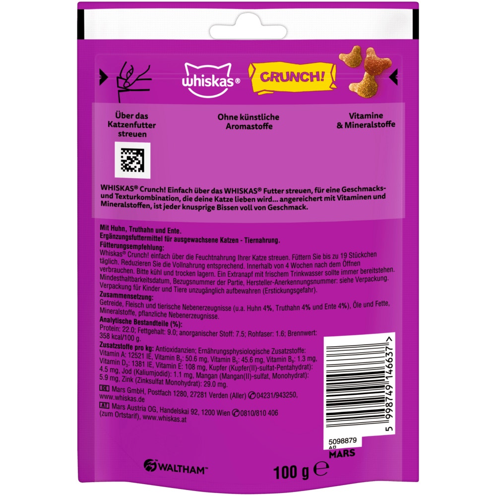 WHISKAS® CRUNCH! Huhn, Truthahn & Ente, 100g - 2