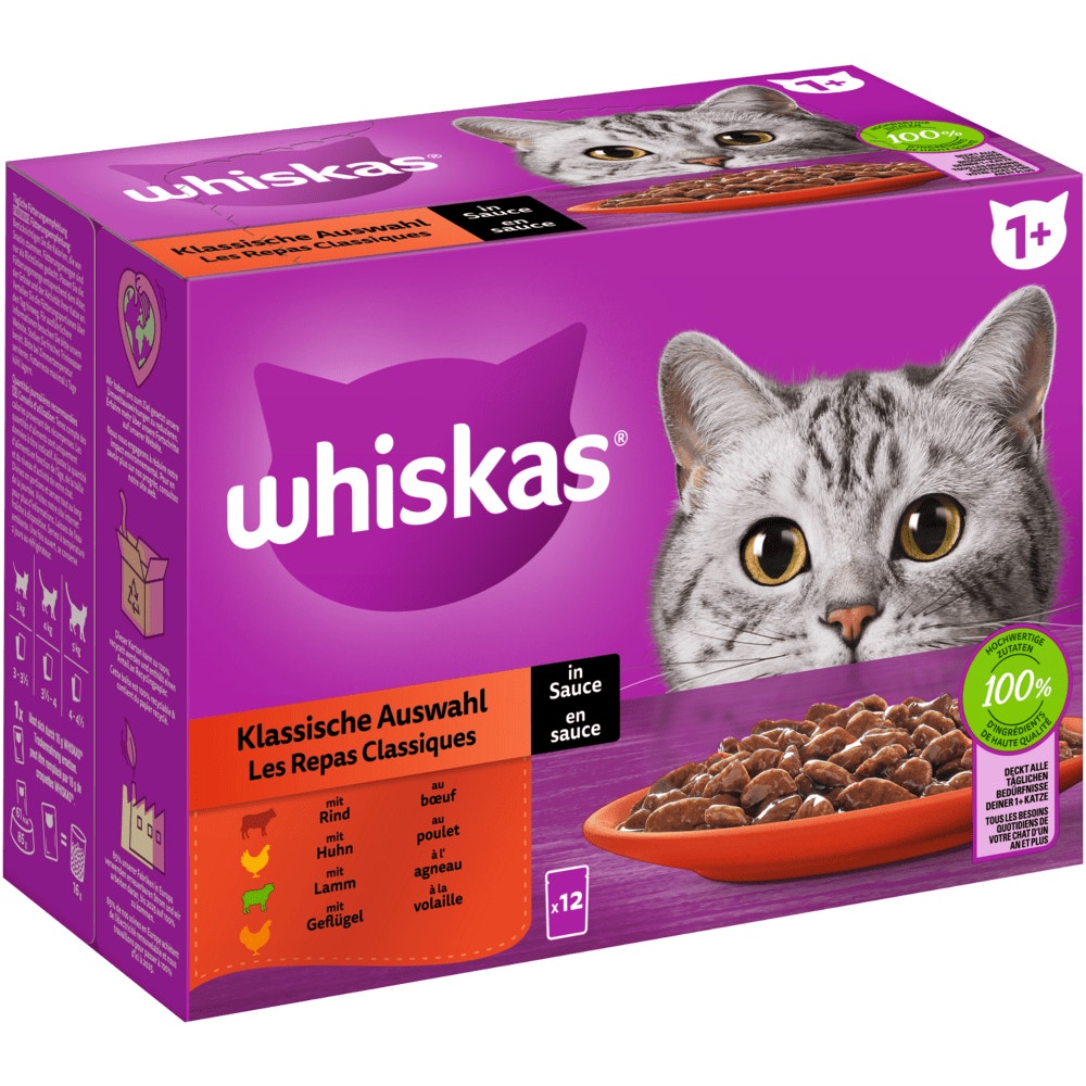 WHISKAS® 1+ Klassische Auswahl in Sauce, 12, 24, 40, 48 & 80 x 85g - 1