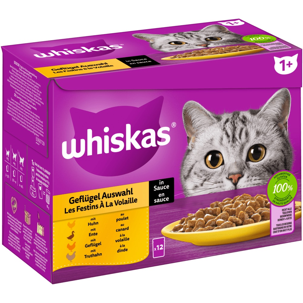WHISKAS® 1+ Geflügel Auswahl in Sauce, 12 & 24 x 85g - 1